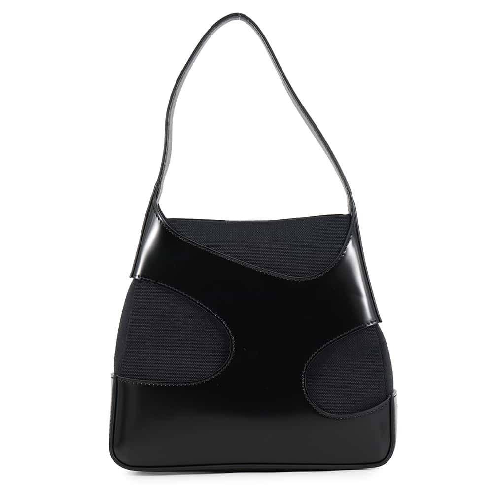 Salvatore Ferragamo Handbag Cutout Patent Vernis Canvas Black Bag